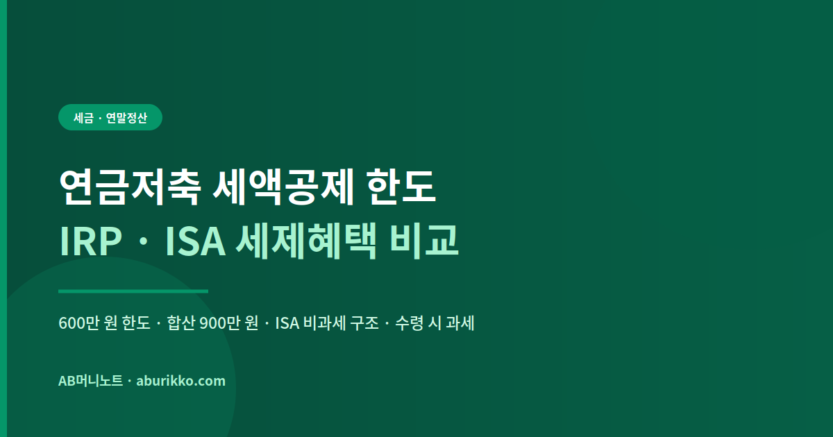 연금저축 세액공제 한도 IRP ISA 세제혜택 비교